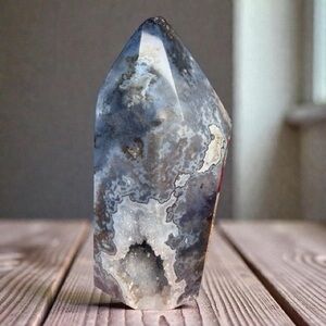 ✨ Blue Agate Druzy Tower — Extra Grade | Brazil | Stormy Blue & Gray Banding ✨